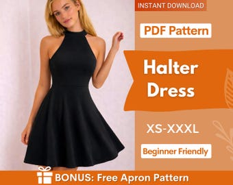 Wykrój sukienki halter | Wykrój sukienki | Wykroje do szycia | Wykroje damskie | Sukienka balowa | Sukienka letnia | Łatwy wykrój sukienki XS-XXXL