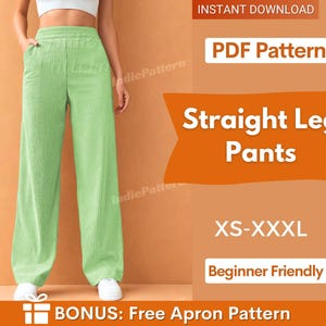 Straight Leg Pants Sewing Pattern | Trousers Pattern | Pants Pattern | Women Sewing Pattern | High Waisted Pants PDF Pattern