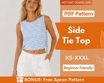 Side Tie Top Pattern | Women Sewing Pattern | Crop Top Pattern | Summer Tie Top Pattern | Sewing Patterns Top | Tank Crop Top Blouse Shirt