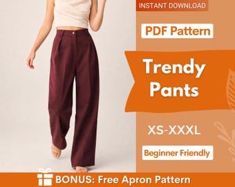 Wide Leg Pants Sewing Pattern | XS-XXXL | Women Pants Pattern | Pants Pattern | Sewing Pattern, Women Sewing Pattern | High waisted pants