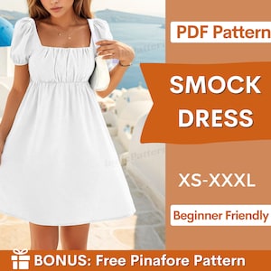 Smock Dress Sewing Pattern for Women PDF | XS-XXXL | Babydoll Dress Pattern | Women Sewing Pattern | Digital Sewing Pattern, Short Dress pdf