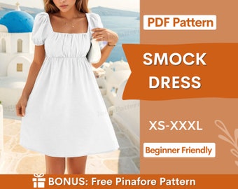 Patron de couture de robe smockée pour femme PDF | TP-XXXL | Modèle de robe nuisette | Patron de couture femme | Patron de couture numérique, robe courte pdf