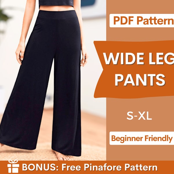 Pants Pattern | Elastic Waistband Wide Leg Pants Sewing Pattern | Trousers Pattern | High Waisted Pants Pattern | Sewing Pattern for Women