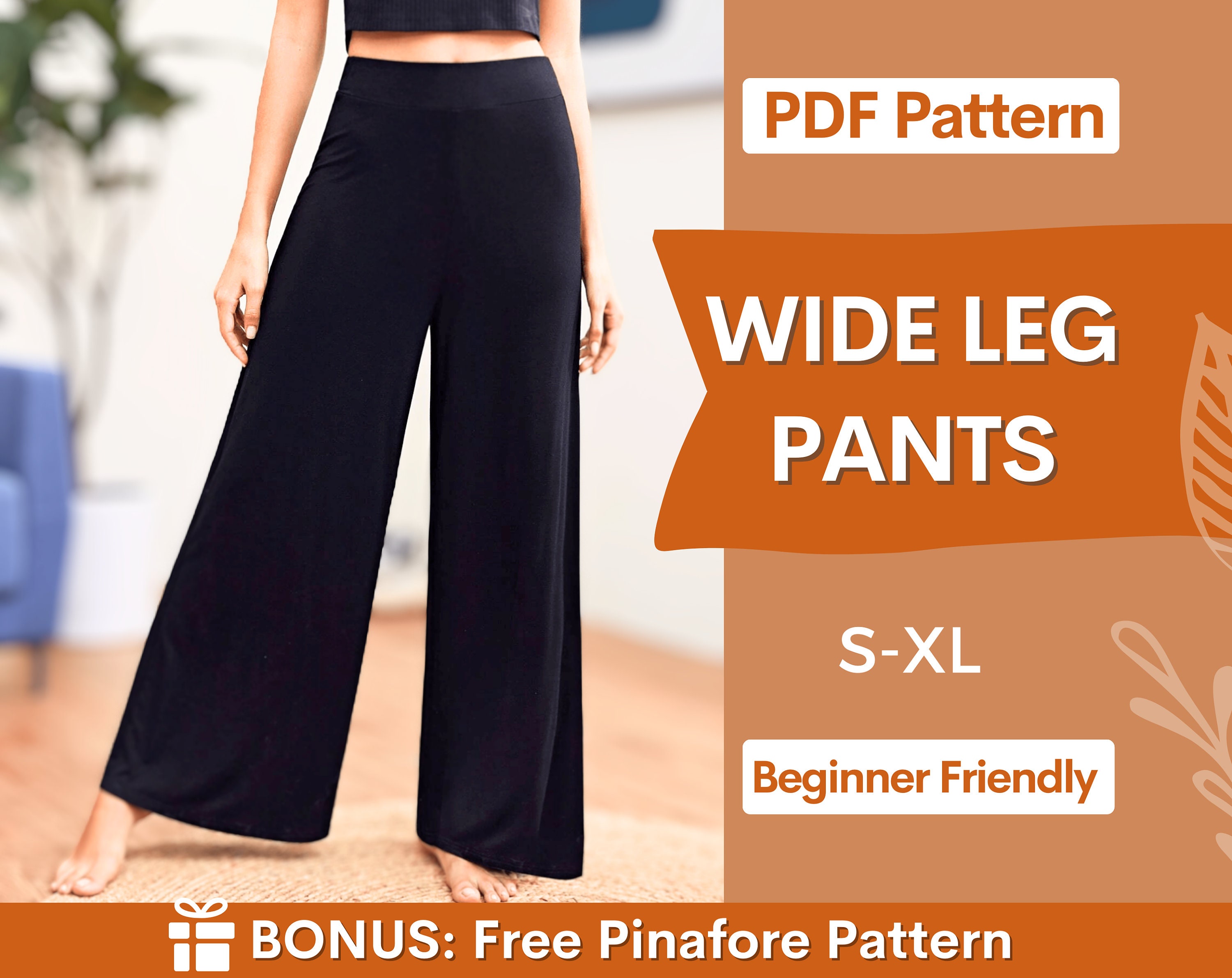 Buy Pants Pattern Elastic Waistband Wide Leg Pants Sewing Pattern