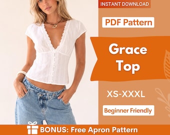 Naaipatroon Grace Top | Naaipatroon dames | Blousepatroon | Toppatroon | Naaipatronen voor beginners Top | Zomertop