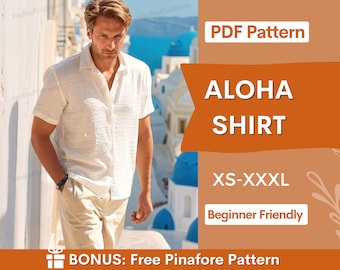Aloha Shirt Naaipatroon, Heren Shirt Patroon, Tropisch shirt patroon, Naaipatroon voor mannen, Mannen Naaipatroon, Heren Zomershirt