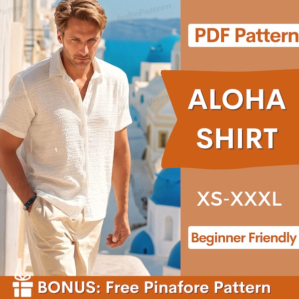 Aloha Shirt Sewing Pattern, Men Shirt Pattern, Tropical shirt pattern, Sewing Pattern for Men, Men Sewing Pattern, Men's Summer Shirt