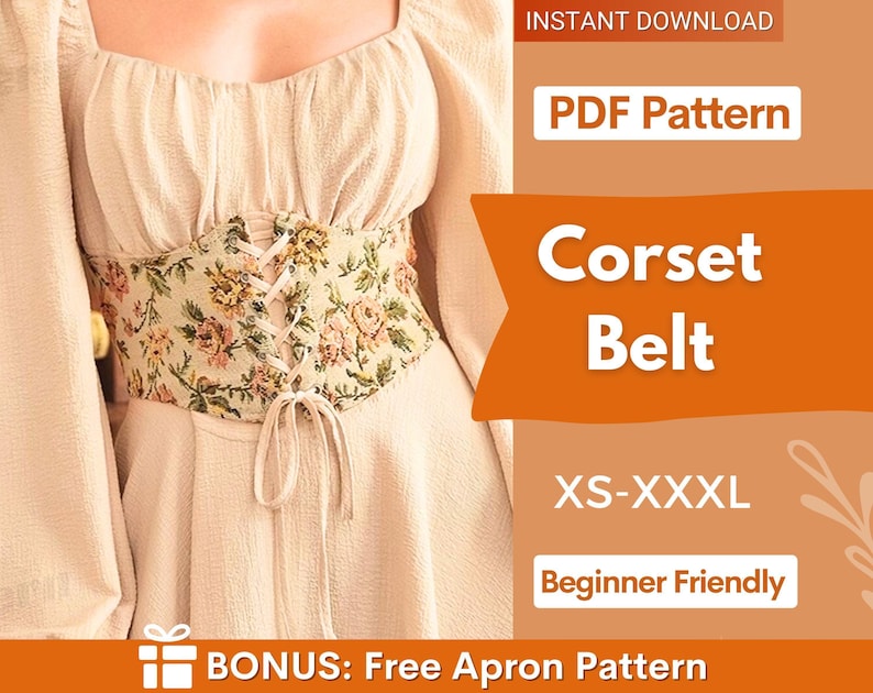 Korsett Gürtel Muster | XS-XXXL | Schnittmuster Unterbrust Korsett | Korsett Schnittmuster PDF | Einfaches Schnittmuster | Korsett Unterbrust | Milchmädchen nähen Bild 1