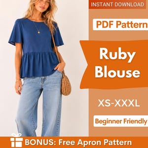 Ruby Blouse Sewing Pattern | Top Pattern | Women Sewing Pattern | Easy Blouse Pattern | Beginner Sewing Pattern | Peplum Blouse Top Women