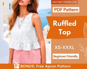 Ruffled Crop Top Sewing Pattern for Women PDF | XS-XXXL | Women Top Pattern | Sleeveless Top | Women Sewing Pattern | Tank Top Pattern