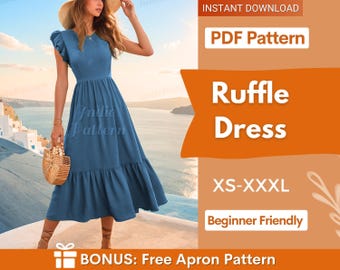 Dress Pattern | XS-XXXL | Ruffle Dress Sewing Pattern | Summer Dress Pattern | Women Sewing Pattern | Easy Dress PDF Pattern, Beginner Dress