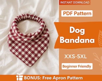 Dog Bandana Sewing Pattern, Scrunchie Bandana Pattern for Dogs, XXS-5XL, Pet Bandana