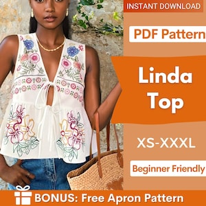 Peplum Top Sewing Pattern | Women Sewing Pattern | Blouse Pattern | Front Tie Top Pattern | Sewing Patterns for Beginner Top | Tank Top