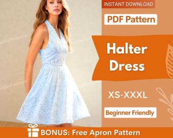 Halter Dress Pattern | Dress Pattern | Women Pattern | Dress Sewing Pattern for Women | Spring Dress  | Summer Dress | Midi Dress