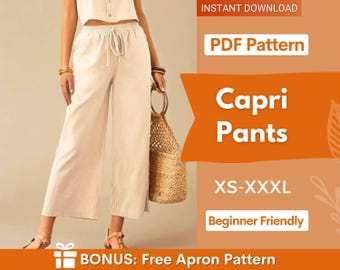 Summer Pants Pattern for Women | Capri Wide Leg Pants Pattern | Crop Pants Pattern | Sewing Patterns | Women Pattern Pants Trousers