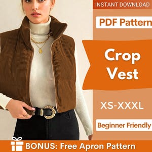 Puffer Vest Pattern | Crop Puffer Vest | Coat Pattern | Sewing Pattern Puffer Vest | Coat Sewing Pattern, Vest Jacket Coat Pattern Women