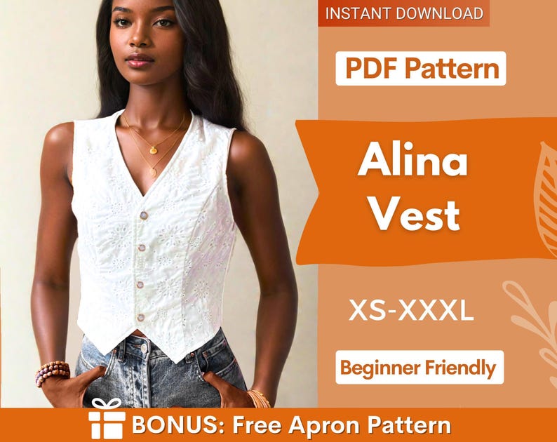 Vest Pattern, Waistcoat Pattern, Sewing Patterns, Women Vest Sewing Pattern, Button Top, Top Sewing Pattern for Women, Women Vest Pattern image 1