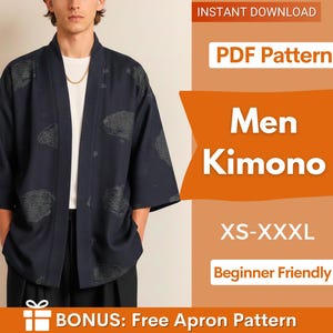 Kimono-sömnadsmönster för män, kort kimono-mönster för män, kimono-mönster, symönster för män, symönster för män, herrskjortmönster
