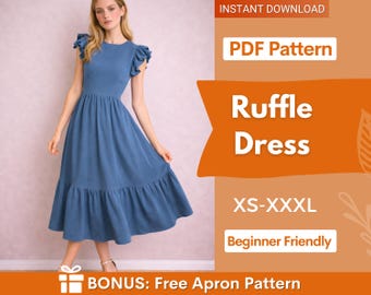 Wykrój sukienki | XS-XXXL | Wykrój sukienki letniej | Wykrój sukienki damskiej | Wykrój sukienki maxi w formacie PDF, sukienka dla początkujących