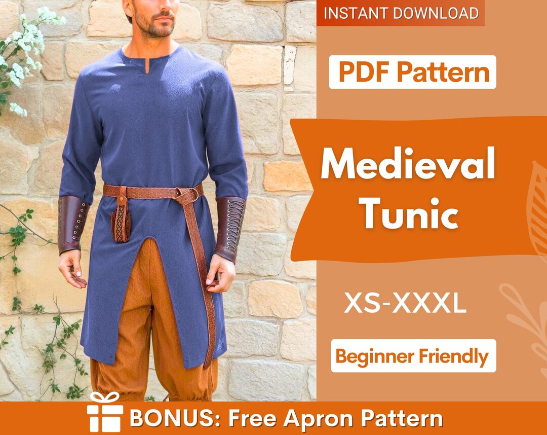 Medieval Tunic Sewing Pattern for Men, Medieval Shirt Pattern, Mens ...