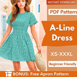 Women Dress Pattern | XS-XXXL | A-Line Dress Sewing Pattern | Summer Dress Pattern | Women Sewing Pattern | Easy Dress PDF Pattern Beginner