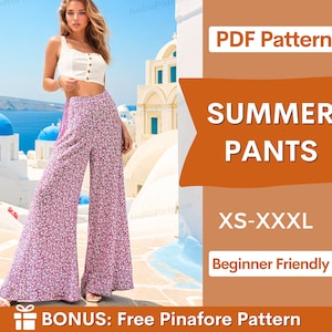 Wide Leg Pants Pattern | XS-XXXL | Comfy Pants Sewing Pattern | Summer Pants Pattern | Beginner Sewing Pattern | Women Sewing Pattern PDF