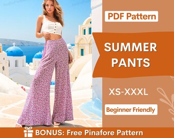 Wide Leg Pants Pattern | XS-XXXL | Comfy Pants Sewing Pattern | Summer Pants Pattern | Beginner Sewing Pattern | Women Sewing Pattern PDF