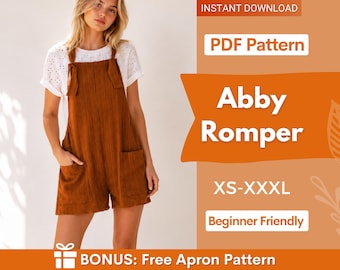 Romper Sewing Pattern, Jumpsuit Pattern, Overalls Pattern, Summer Romper Dress Pattern, Sewing Patterns for Beginners, Women Sewing Pattern