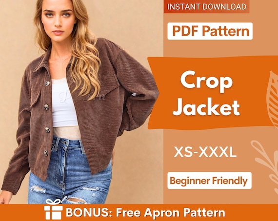 Crop Jacket Pattern for Women, XS-XXXL, Women Jacket Sewing Pattern, Women's Shirt Jacket, Shacket sewing pattern, Women Jacket Pattern PDF