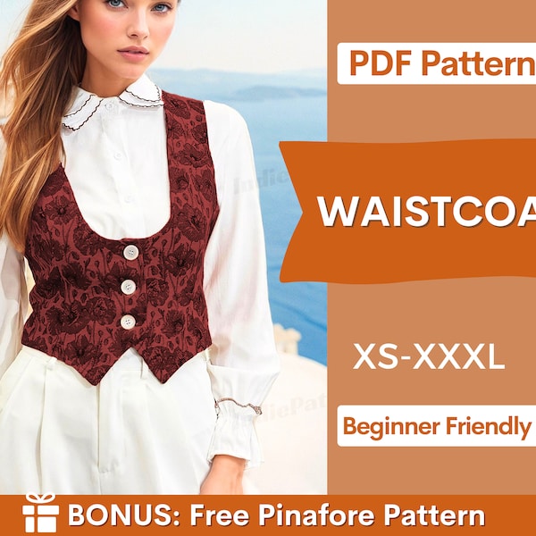Waistcoat Pattern, XS-XXXL, Waistcoat Sewing Pattern PDF, Women Waistcoat Pattern, Vest Sewing Pattern, Women Vest Pattern, Beginner pattern