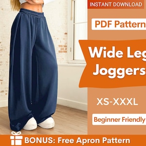 Baggy Joggers Sewing Pattern, Joggers Pattern, Wide Leg Jogger Pattern, Sweatpants Pattern, Pants Sewing Pattern, Wide Leg Pants Pattern