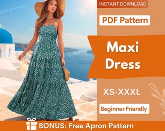 Maxi Dress Pattern | XS-XXXL | Dress Sewing Pattern | Summer Dress Pattern | Women Sewing Pattern | Backless Dress PDF Pattern Sleveless
