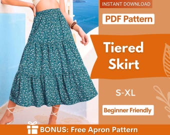 Tiered Skirt Sewing Pattern for Women PDF | Skirt PDF Sewing Pattern | Long Skirt Pattern | Beginner Sewing Pattern | Women Sewing Pattern
