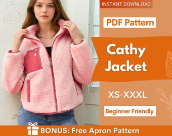 Patron de couture pour veste femme, Patron de couture femme, Veste teddy, Veste zippée, Patron de couture pour débutante, Patron de couture pour veste/manteau