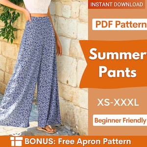 Summer Pants Pattern | Wide Leg Pants | Palazzo Pants Sewing Pattern | High Waist Wide Leg Pants Pants Pattern | Beginner Sewing Pattern