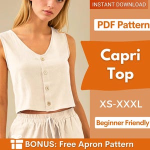 Crop Top Schnittmuster, Frauen Top Schnittmuster, ärmelloses Top Top Schnittmuster, Schnittmuster, Damen Schnittmuster, Weste Schnittmuster, Bluse Schnittmuster