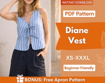 Diane Front Tie Vest Pattern | Tie Top Sewing Pattern | Vest Pattern | Top sewing pattern | Women Sewing Patterns | Beginner Vest Pattern