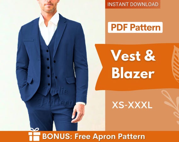 Men Jacket & Vest Sewing Patterns | Suit Jacket Pattern Men | Men Blazer | Men Sewing Pattern |  Suit Pattern For Men | Men Vest Waistcoat