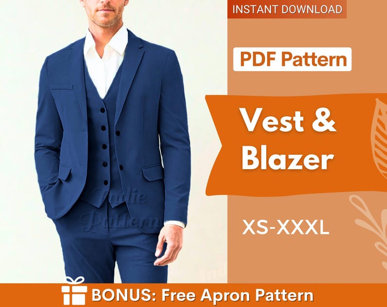 Men Jacket & Vest Sewing Patterns | Suit Jacket Pattern Men | Men Blazer | Men Sewing Pattern | Suit Pattern For Men | Men Vest Waistcoat image 1