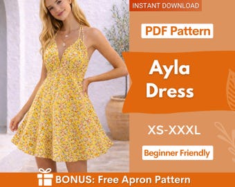 Wykrój sukienki Ayla | XS-XXXL | Wykrój sukienki damskiej | Wykrój sukienki letniej | Wykrój sukienki z odkrytymi plecami | Sukienka z odkrytymi plecami