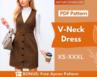 Dress Sewing Pattern | Overall Dress Pattern| Sewing Patterns | Women Sewing Pattern Dress | Short Dress | Overall Autumn Fall Dress Pattern