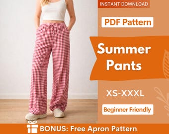 Pants Sewing Pattern | Wide Leg Pants for Women | Pants with Pockets Pattern | Women Sewing Pattern | Women Elastic Waistband Pants