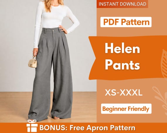 Wide Leg Palazzo Pants Sewing Pattern | Women Pants Pattern | Trousers Pattern | Women Sewing Patterns | Palazzo Pants Pattern High Waist