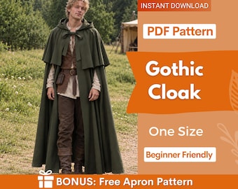 Gothic Cloak Sewing Pattern, Cape Pattern, Cloak Pattern,  Medieval Cloak Pattern, Cosplay Cloak Sewing Pattern, Ren Faire Pattern