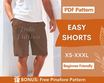 Shorts Pattern for Men | Men Sewing Pattern | Elastic Waistband Shorts Men PATTERN | Sewing Pattern Shorts Men | Shorts Pattern, Men Pattern