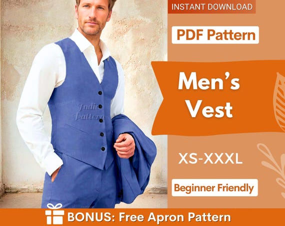 Vest Pattern for Men | Men Sewing Pattern | Waistcoat for Men| Sewing Pattern Vest Men | Top Pattern Men, Suit Pattern Men