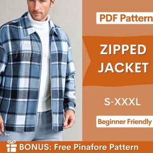 Jacket Pattern for Men | Instant Download | Men's Front Zip Jacket PDF Sewing Pattern | Pattern Men's Jacket  | Sewing Pattern for Men PDF