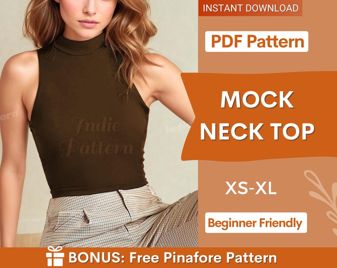 Mock Neck Top Sewing Pattern, Crop Top Pattern PDF, Tank Top Sewing ...