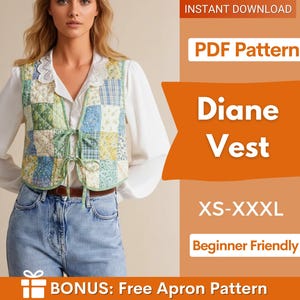 Quilted Vest Sewing Pattern | Front Tie Vest | Vest Sewing Pattern | Top Pattern | Women Sewing Patterns | Quilted Vest | Patchwork Vest