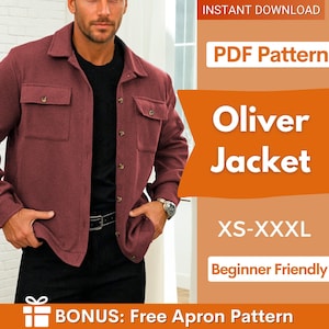 Patrón de costura para chaqueta de hombre, patrón de chaqueta tipo camisa para hombre, patrón de costura para hombre, patrón de chaqueta para hombre, chaqueta de hombre, chaqueta con botones para hombre, chaqueta tipo camisa